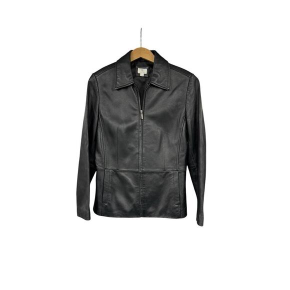 Vintage Retro 90’s Style Apt 9 Lambskin Leather Black Zip Up Jacket Womens Small - Picture 1 of 9